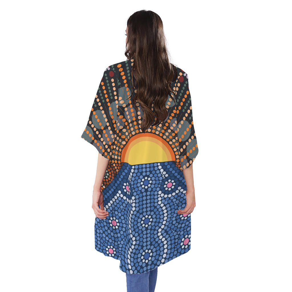 Aboriginal Indigenous Sunset Art Print Open Front Beach Cover Up