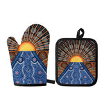 Aboriginal Indigenous Sunset Art Print Oven Mitt And Pot Holder Set