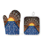 Aboriginal Indigenous Sunset Art Print Oven Mitt And Pot Holder Set