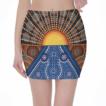 Aboriginal Indigenous Sunset Art Print Pencil Mini Skirt