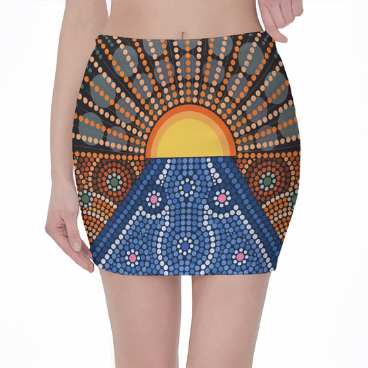 Aboriginal Indigenous Sunset Art Print Pencil Mini Skirt