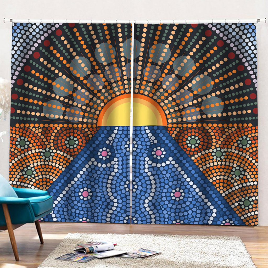 Aboriginal Indigenous Sunset Art Print Pencil Pleat Curtains