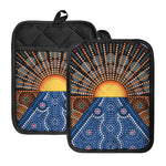 Aboriginal Indigenous Sunset Art Print Pot Holders With Pocket