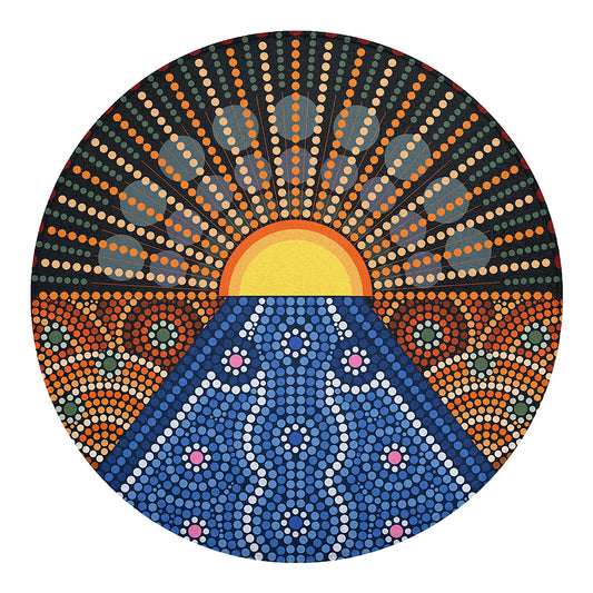 Aboriginal Indigenous Sunset Art Print Round Blanket