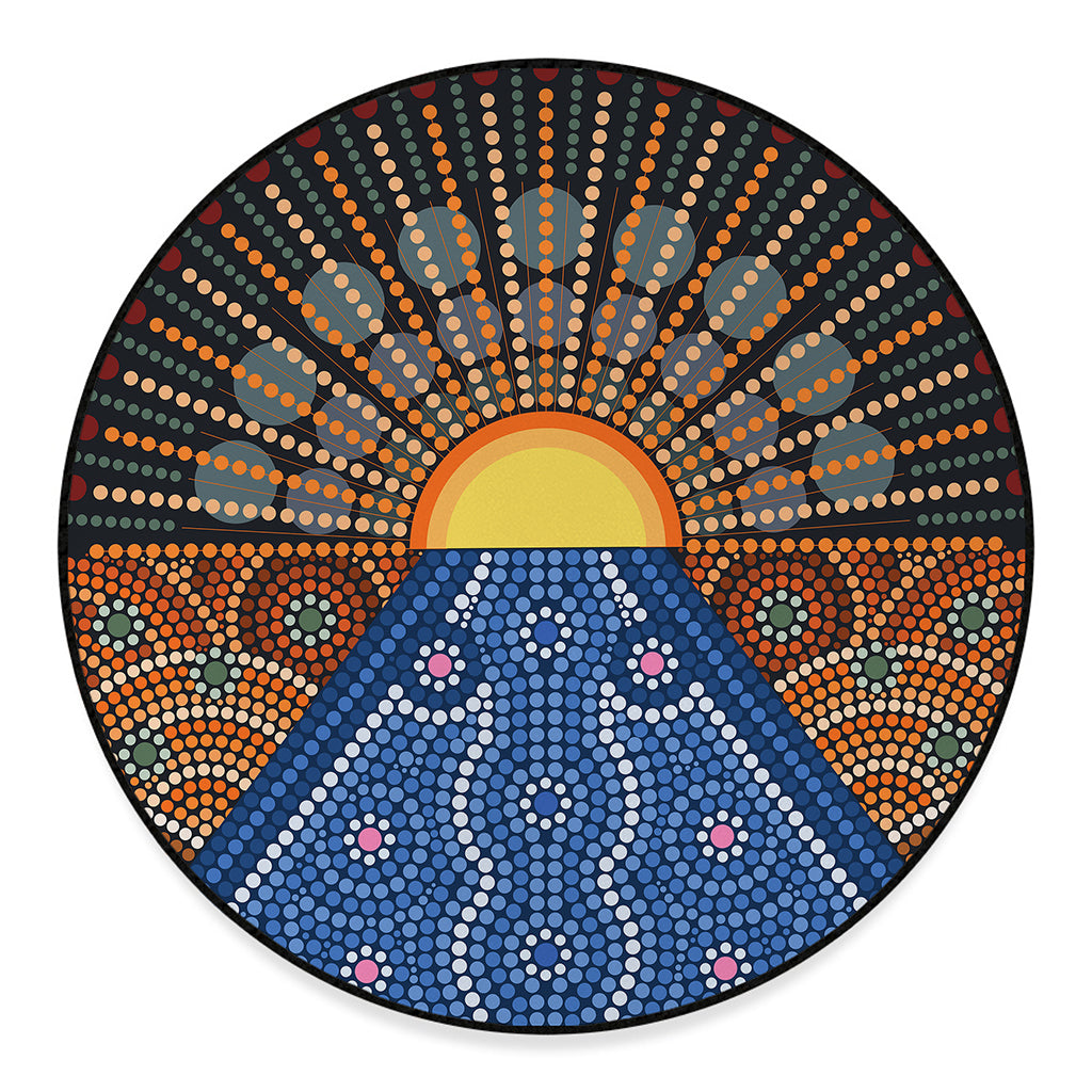 Aboriginal Indigenous Sunset Art Print Round Floor Mat