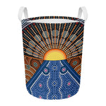 Aboriginal Indigenous Sunset Art Print Round Laundry Basket