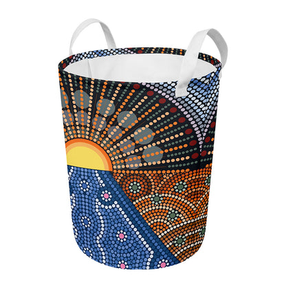 Aboriginal Indigenous Sunset Art Print Round Laundry Basket