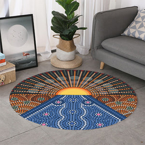 Aboriginal Indigenous Sunset Art Print Round Rug