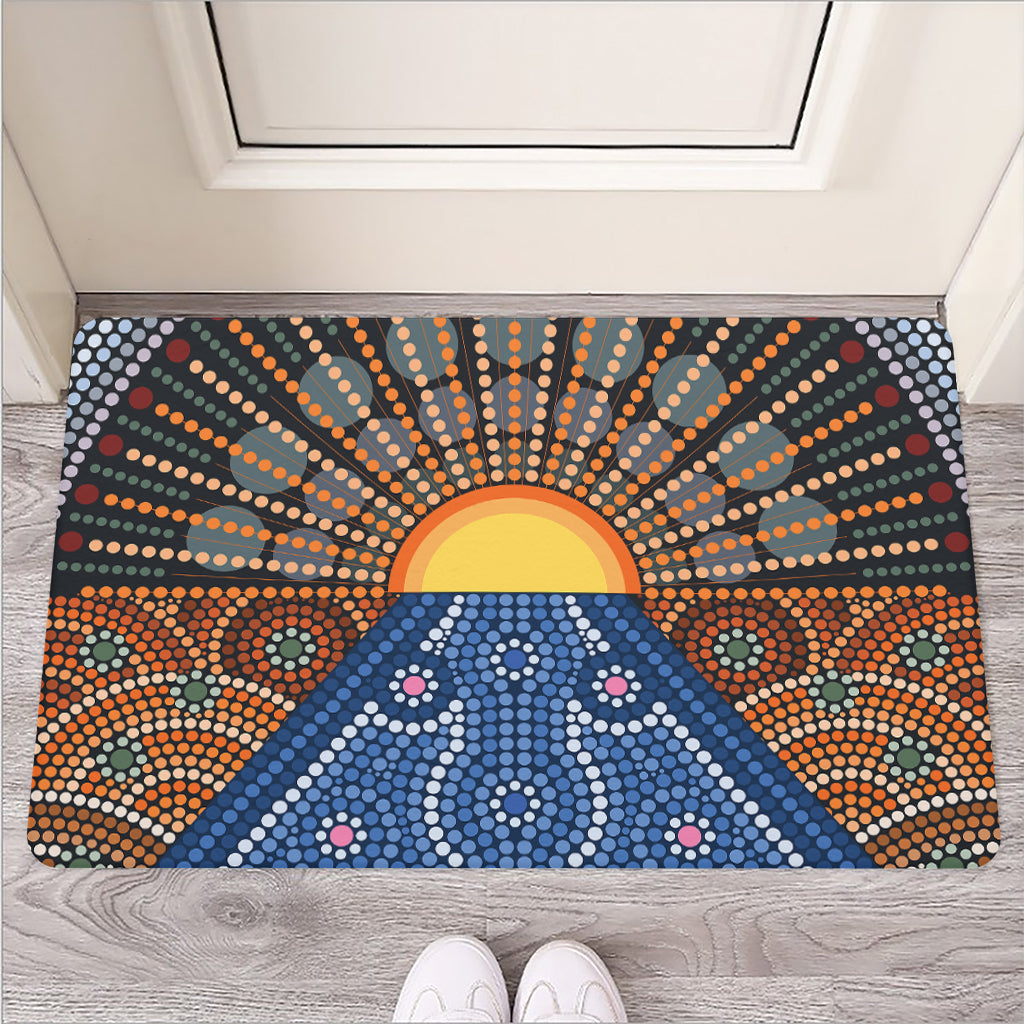 Aboriginal Indigenous Sunset Art Print Rubber Doormat