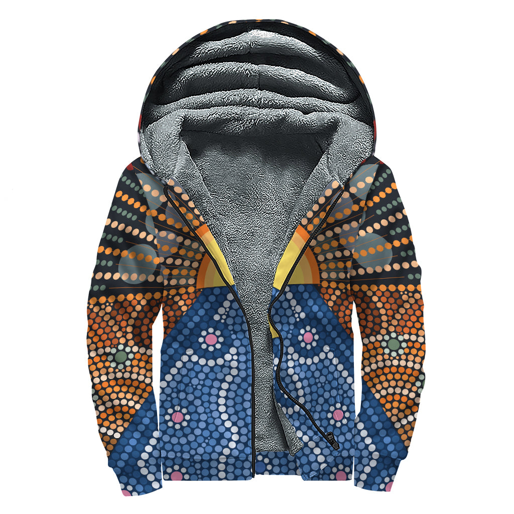 Aboriginal Indigenous Sunset Art Print Sherpa Lined Zip Up Hoodie