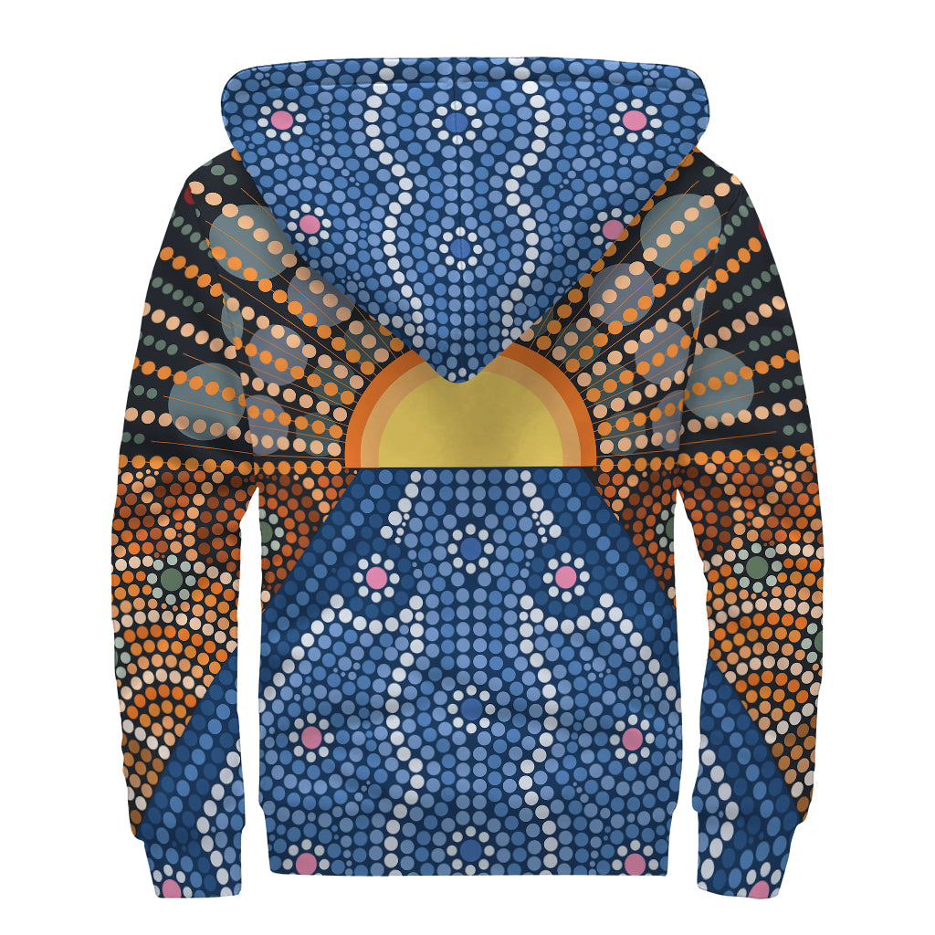 Aboriginal Indigenous Sunset Art Print Sherpa Lined Zip Up Hoodie