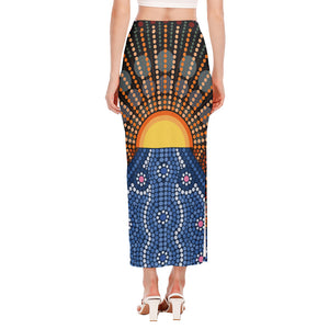 Aboriginal Indigenous Sunset Art Print Side Slit Maxi Skirt