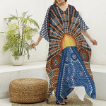 Aboriginal Indigenous Sunset Art Print Silk V-Neck Kaftan Dress