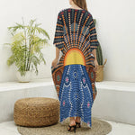 Aboriginal Indigenous Sunset Art Print Silk V-Neck Kaftan Dress