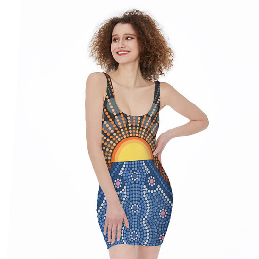 Aboriginal Indigenous Sunset Art Print Sleeveless Bodycon Dress