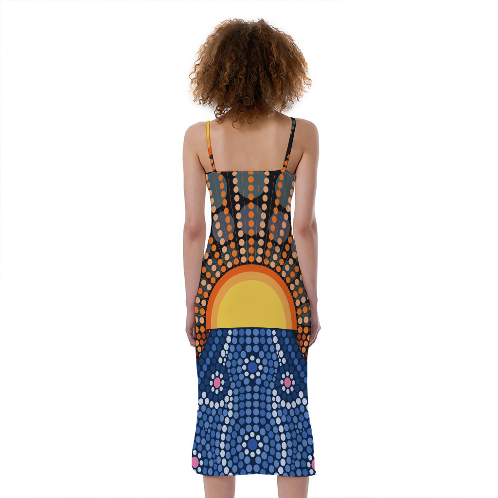 Aboriginal Indigenous Sunset Art Print Slim Fit Midi Cami Dress