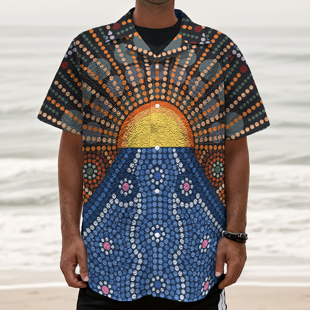 Aboriginal Indigenous Sunset Art Print Textured Short Sleeve Shirt
