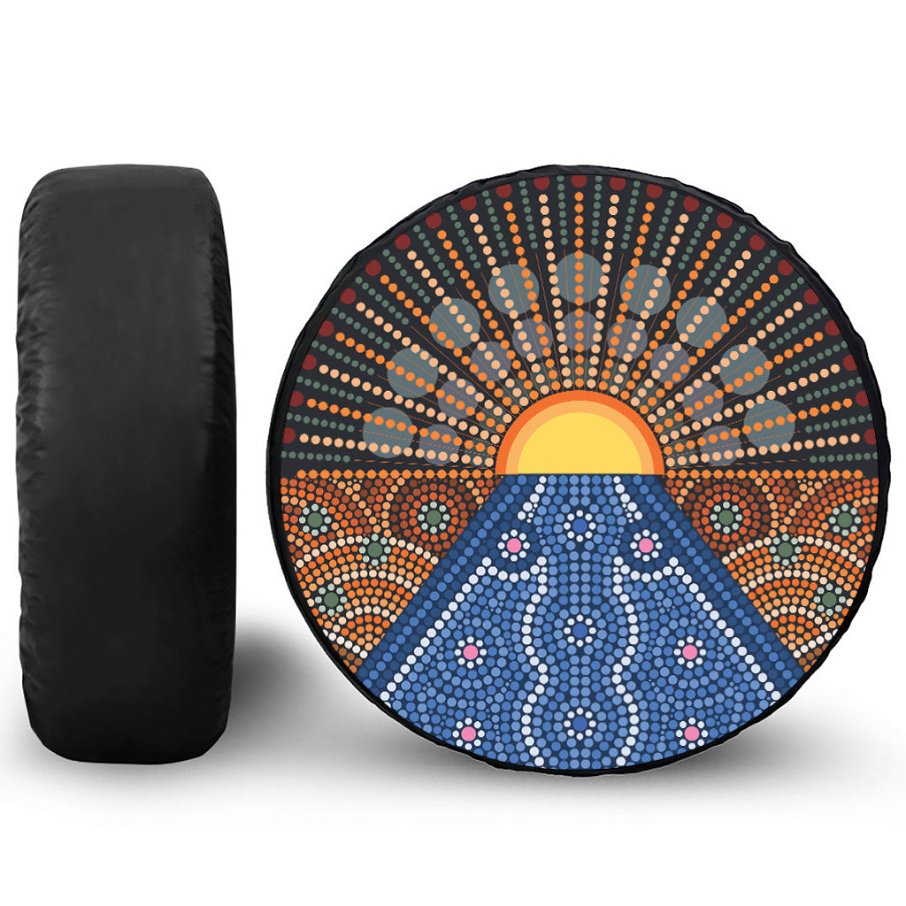 Aboriginal Indigenous Sunset Art Print Tire Cover