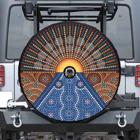 Aboriginal Indigenous Sunset Art Print Tire Cover With Camera Hole