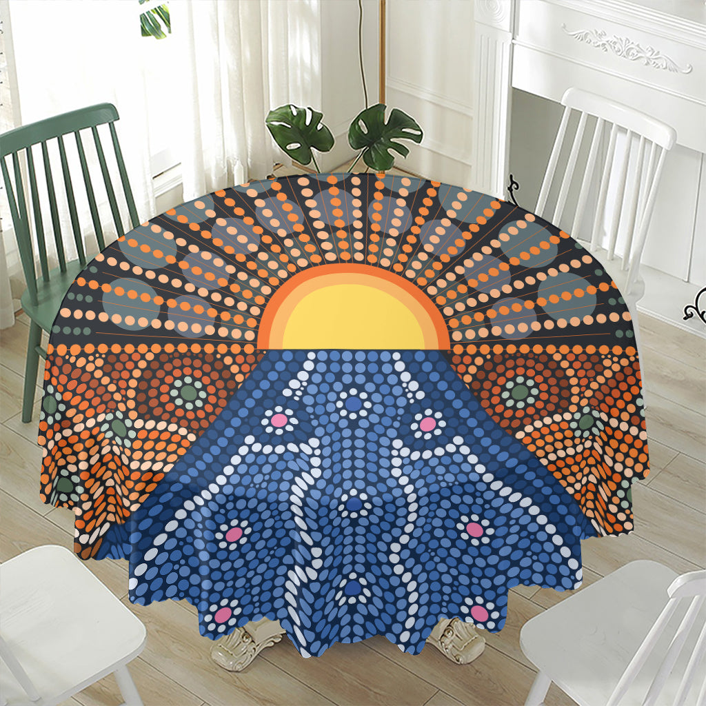 Aboriginal Indigenous Sunset Art Print Waterproof Round Tablecloth