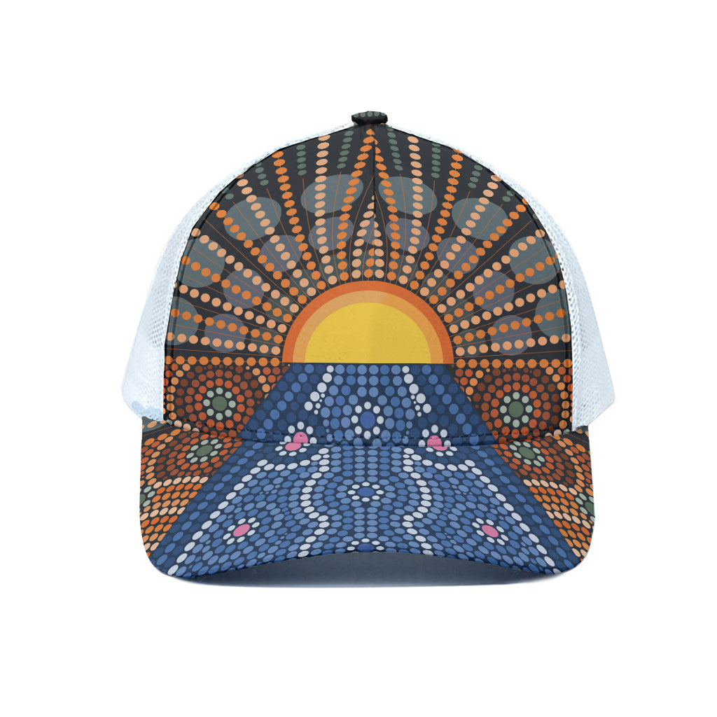 Aboriginal Indigenous Sunset Art Print White Mesh Trucker Cap