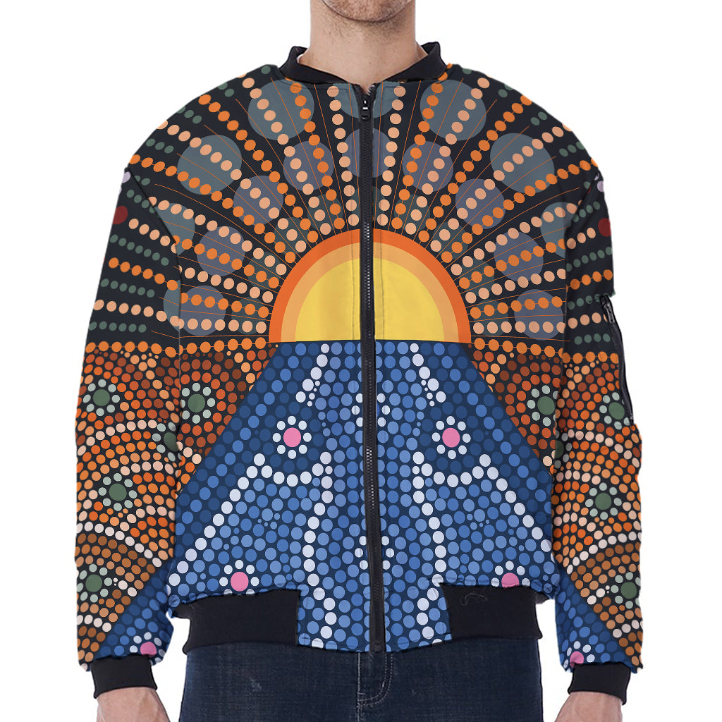 Aboriginal Indigenous Sunset Art Print Zip Sleeve Bomber Jacket