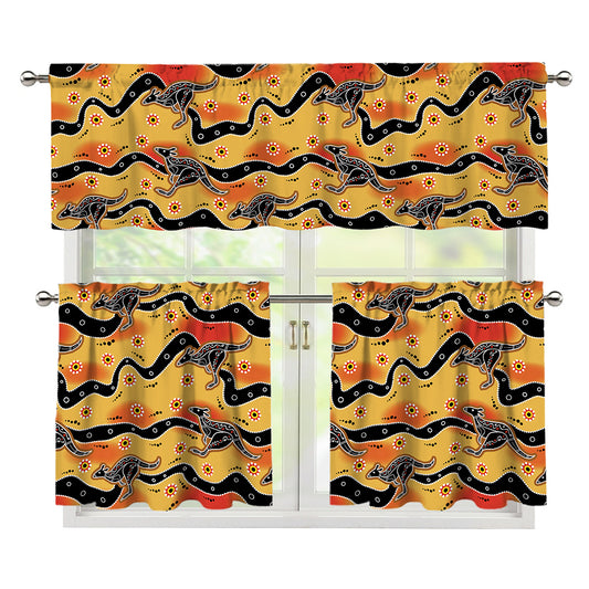 Aboriginal Kangaroo Pattern Print 3 Piece Kitchen Curtains