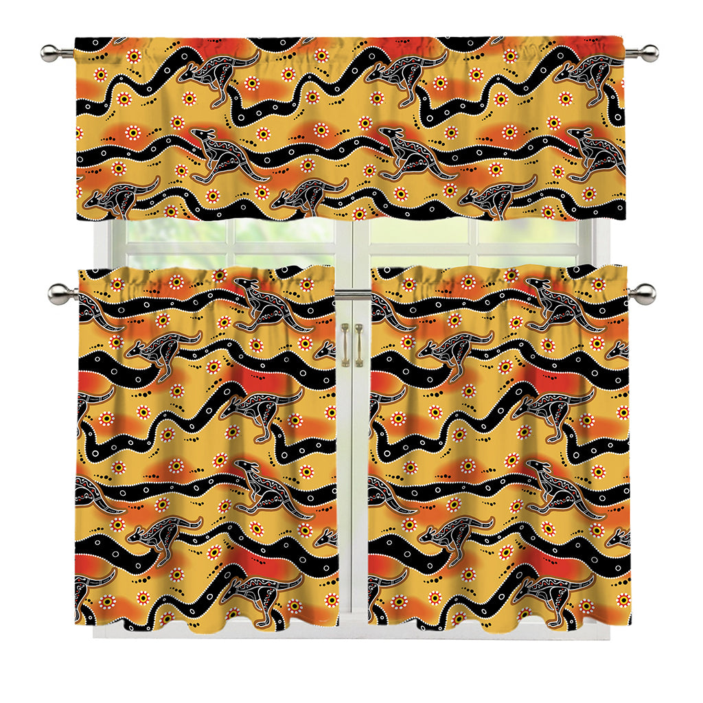 Aboriginal Kangaroo Pattern Print 3 Piece Kitchen Curtains