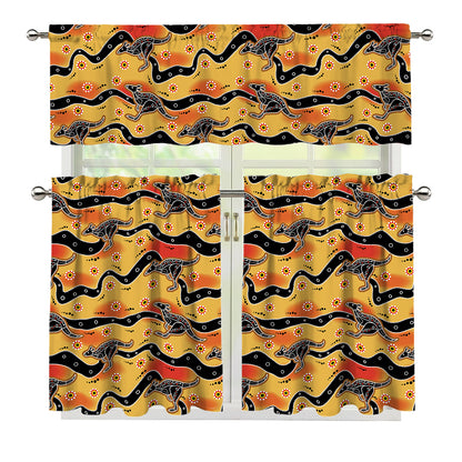 Aboriginal Kangaroo Pattern Print 3 Piece Kitchen Curtains