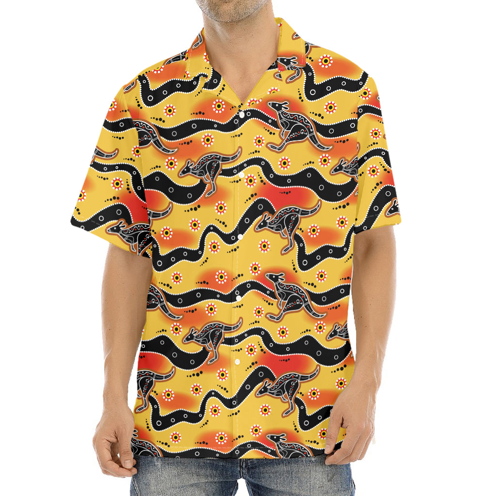 Aboriginal Kangaroo Pattern Print Aloha Shirt