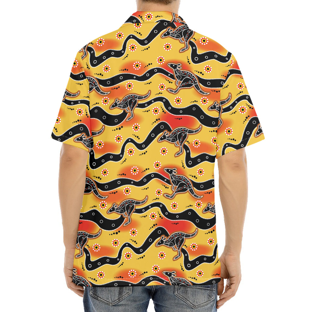 Aboriginal Kangaroo Pattern Print Aloha Shirt