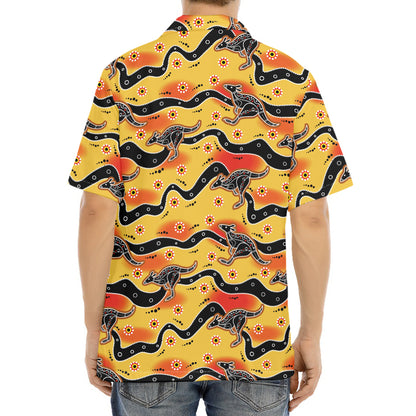 Aboriginal Kangaroo Pattern Print Aloha Shirt