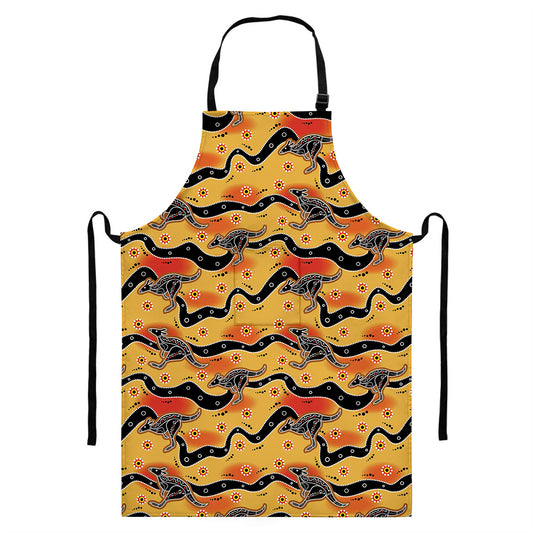 Aboriginal Kangaroo Pattern Print Bib Apron With Pocket