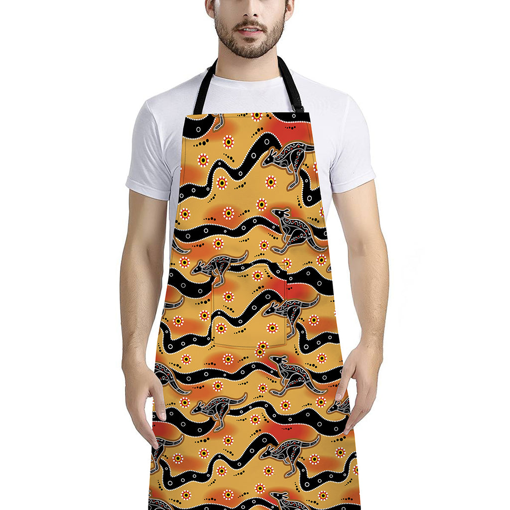 Aboriginal Kangaroo Pattern Print Bib Apron With Pocket
