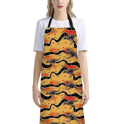 Aboriginal Kangaroo Pattern Print Bib Apron With Pocket