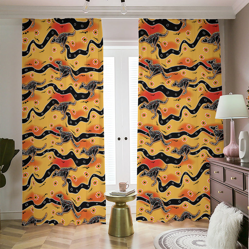 Aboriginal Kangaroo Pattern Print Blackout Pencil Pleat Curtains