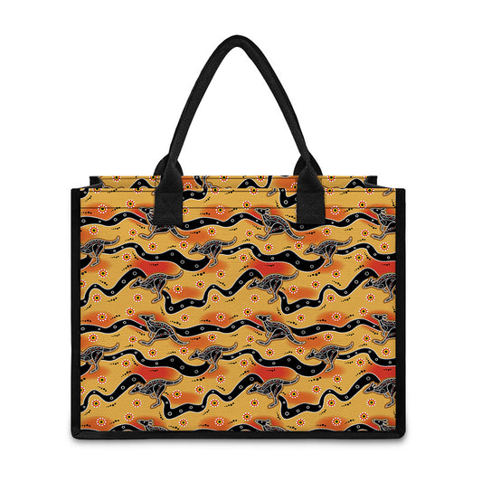 Aboriginal Kangaroo Pattern Print Canvas Tote Bag