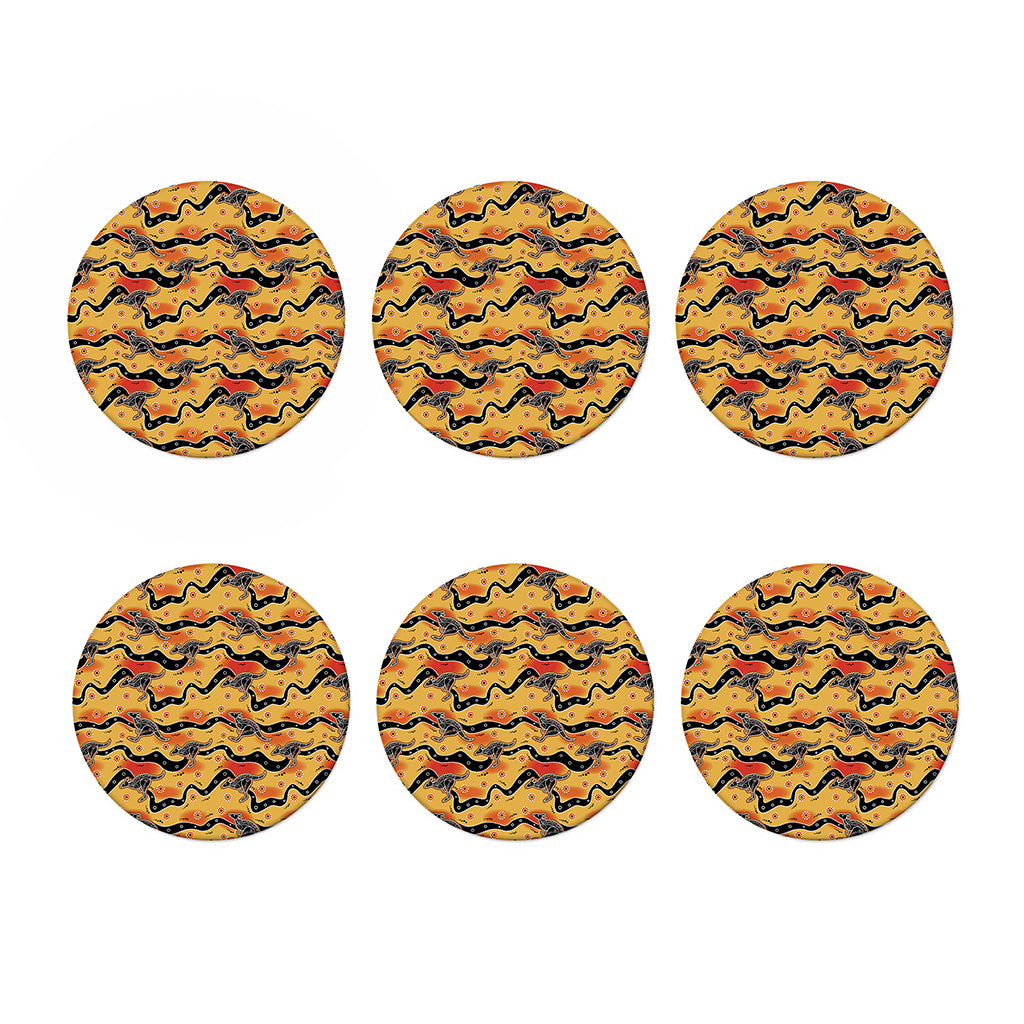 Aboriginal Kangaroo Pattern Print Coaster Set