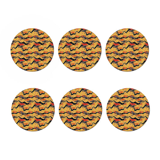 Aboriginal Kangaroo Pattern Print Coaster Set