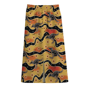 Aboriginal Kangaroo Pattern Print Cotton Front Slit Maxi Skirt