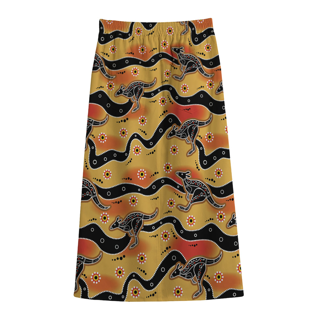 Aboriginal Kangaroo Pattern Print Cotton Front Slit Maxi Skirt