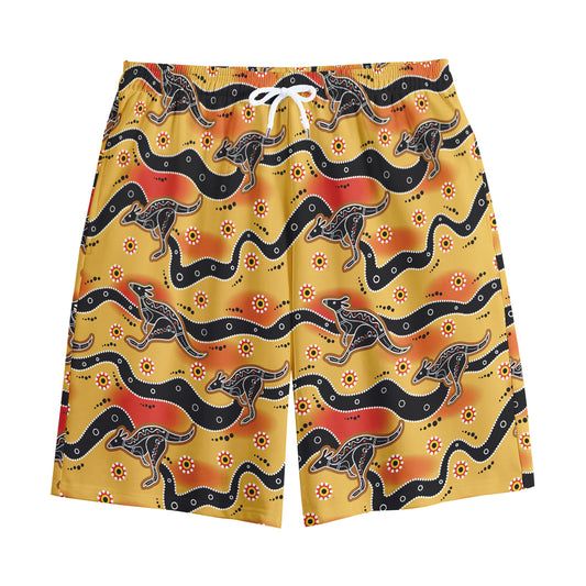 Aboriginal Kangaroo Pattern Print Cotton Shorts