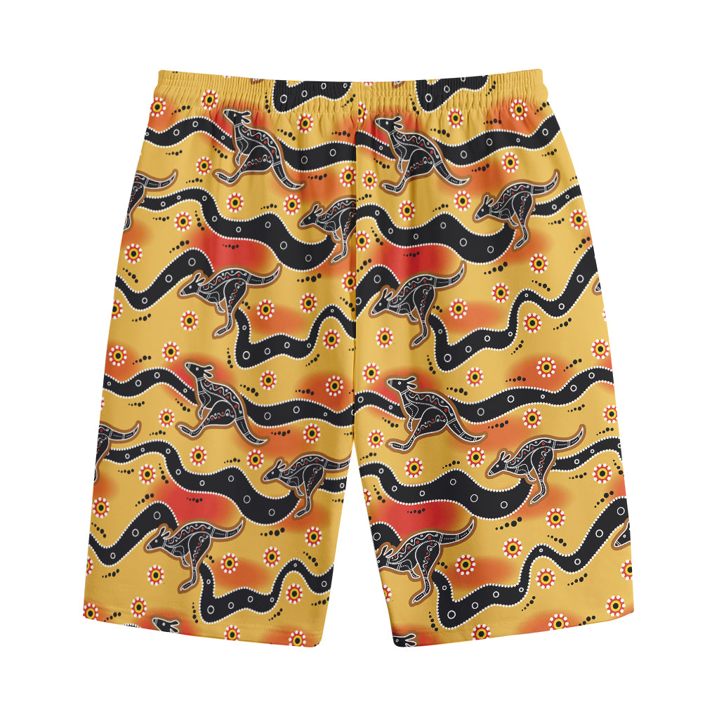 Aboriginal Kangaroo Pattern Print Cotton Shorts