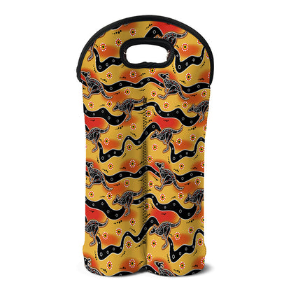 Aboriginal Kangaroo Pattern Print Double Neoprene Wine Tote