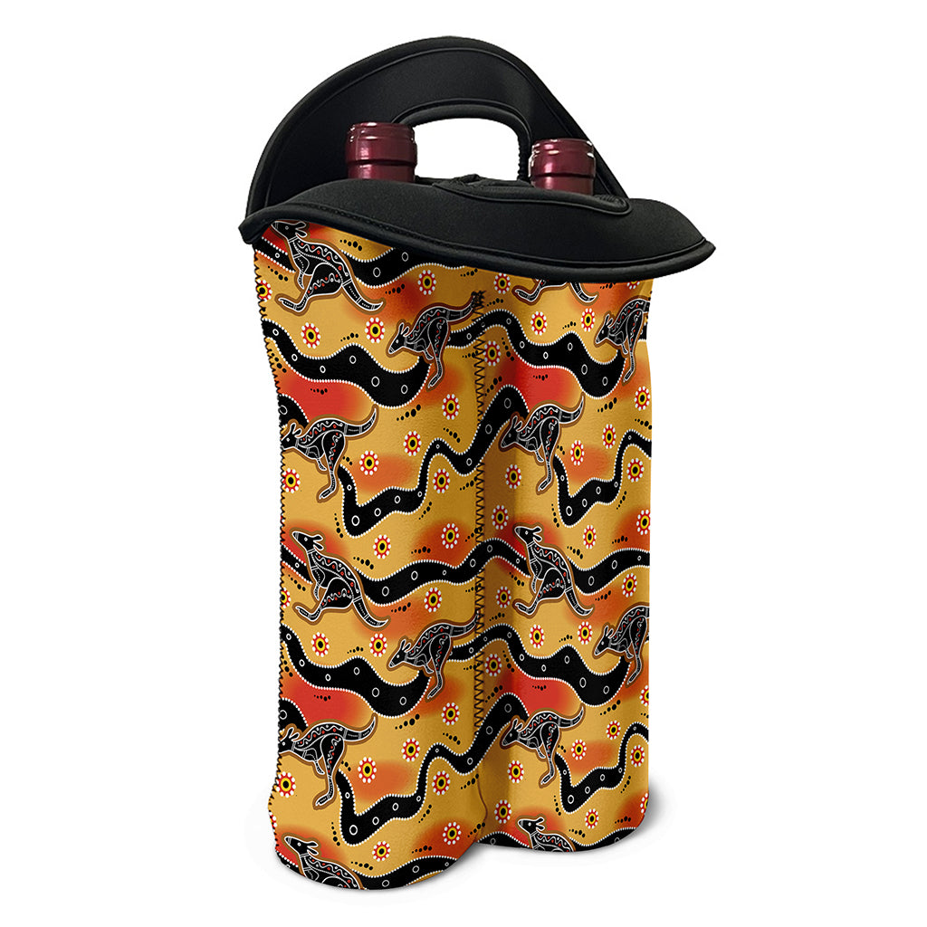 Aboriginal Kangaroo Pattern Print Double Neoprene Wine Tote