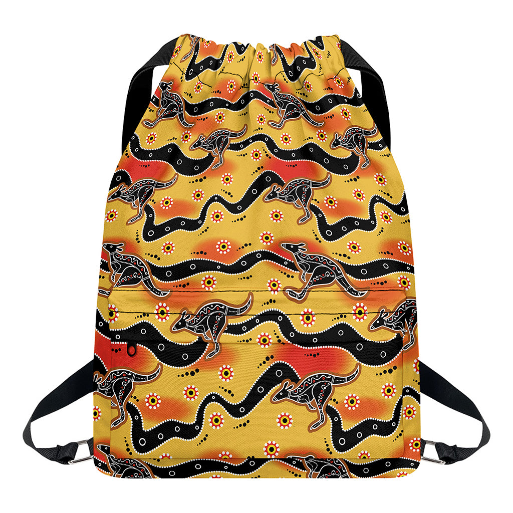 Aboriginal Kangaroo Pattern Print Drawstring Backpack