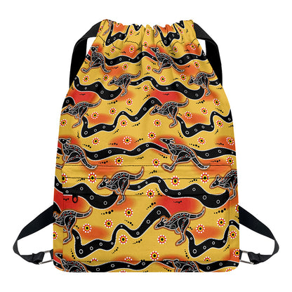 Aboriginal Kangaroo Pattern Print Drawstring Backpack
