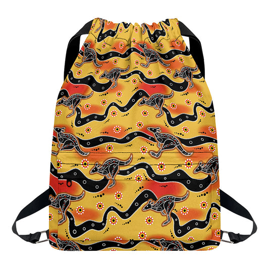 Aboriginal Kangaroo Pattern Print Drawstring Backpack