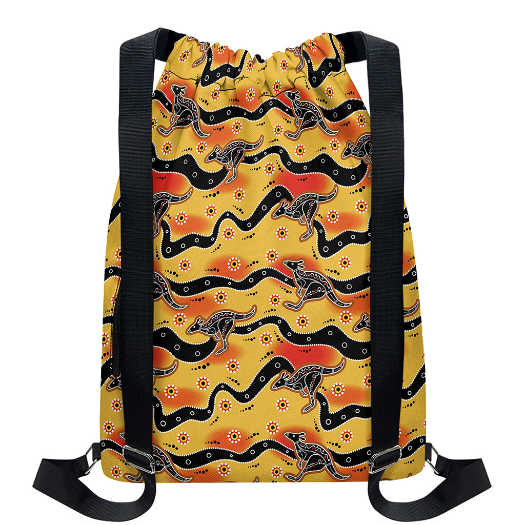 Aboriginal Kangaroo Pattern Print Drawstring Backpack