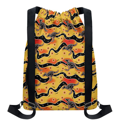 Aboriginal Kangaroo Pattern Print Drawstring Backpack